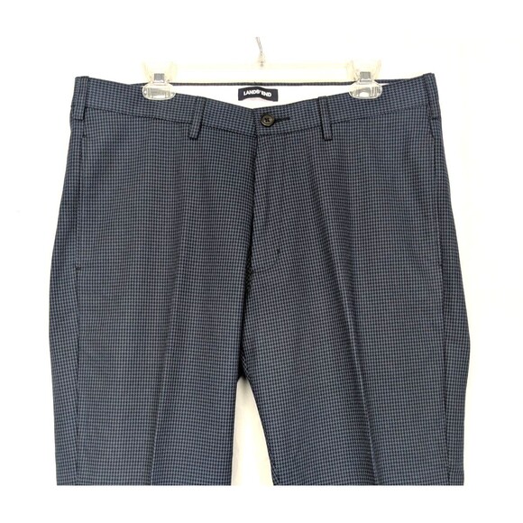 Lands End Tailored Fit Chino Pants Mens 35x33 Flat Front Blue Houndstooth Print - Picture 3 of 12